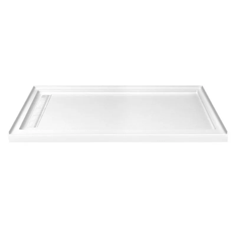 Turin LinearLux 72x48x3.5-in Slip-Resistant Acrylic Alcove Shower Base w/ Left Drain + White Cover - White