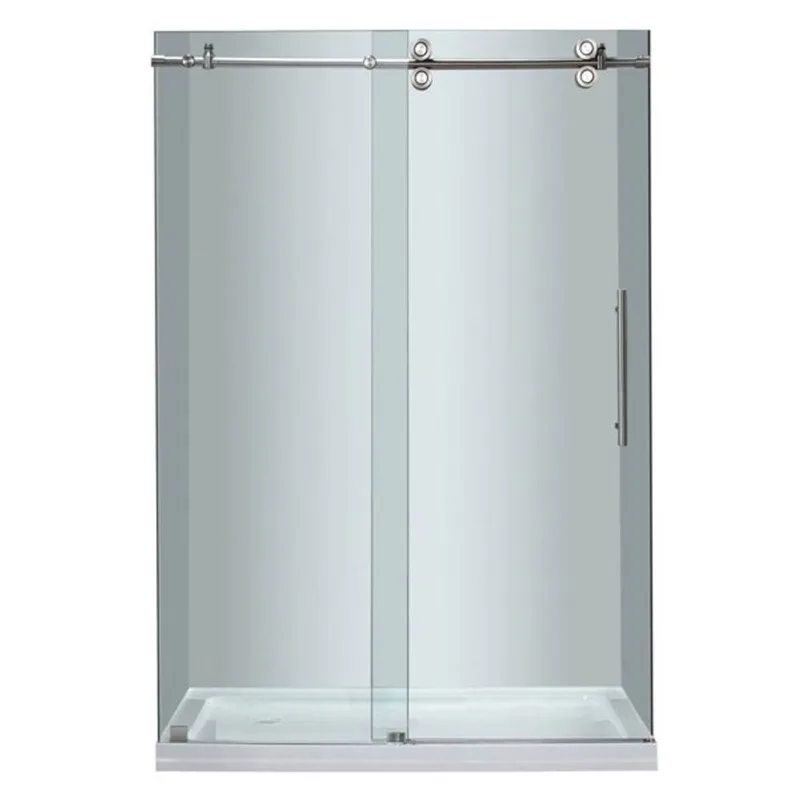 Turin Horizon Shower Kit 2-in-1 Alcove Fit Left-Hand Drain with White Base 48 x 32 x 75-in – Nickel