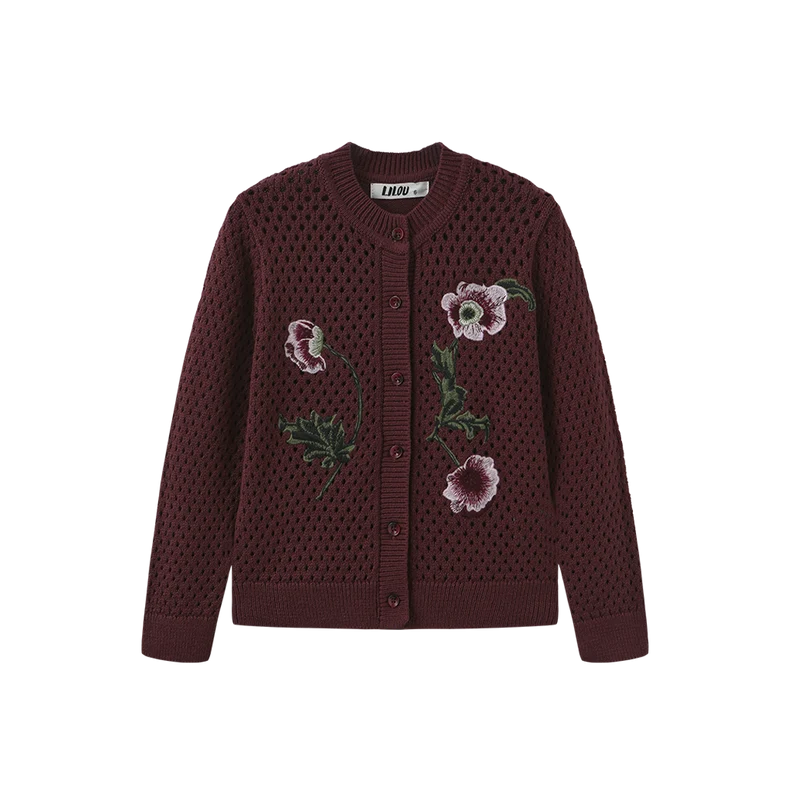 LILOU WINE POINTELLE CARDIGAN 7