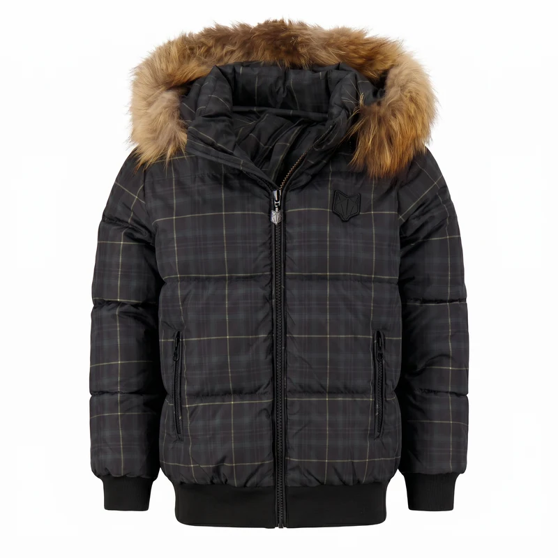 SCOTCH BONNET GREEN FUR TRIM PLAID PUFFER COAT 3