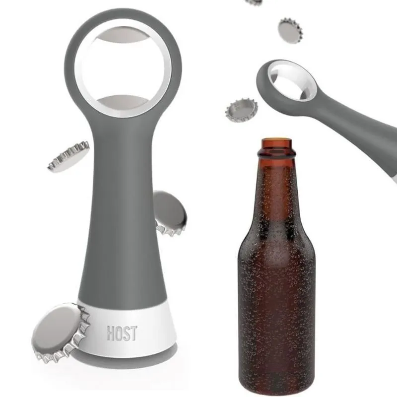 Abridor De Garrafa Manual Cerveja Silicone E Inox Cinza Host