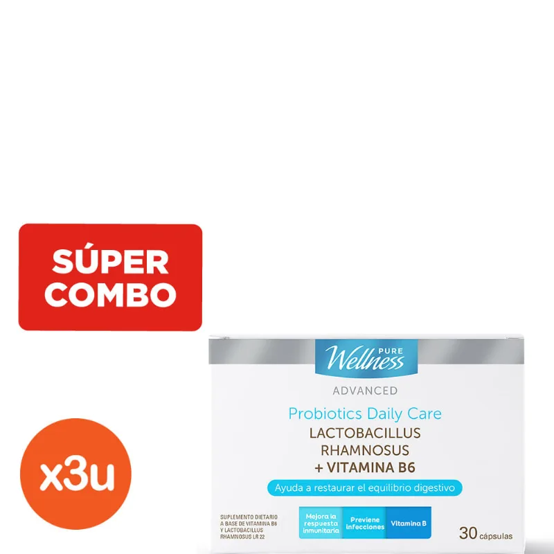Combo Suplemento Dietario Pure Wellness Probiotics Daily x 3 un x 30 cápsulas c/u