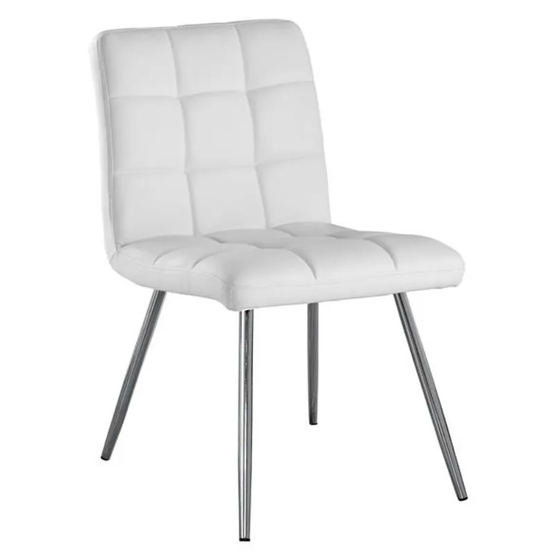 Monarch Specialties White Quilted Faux Leather Dining Chairs with Chrome Legs - 2/pkg
