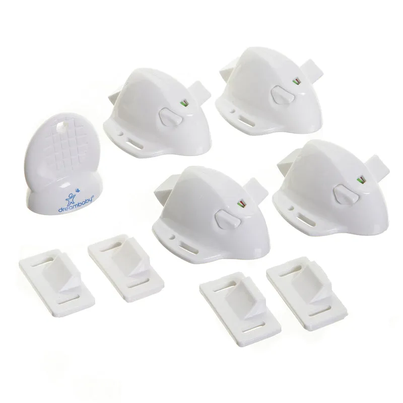 Fechaduras Magnéticas Para Armários Dreambaby Adhesive Mag Lock, Pacote Com 5 Unidades, Brancas