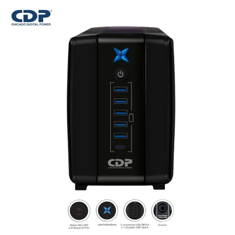 Ups Interactivo R-Upr508I Con Avr 500Va 250W 5 Usb 8 Salidas