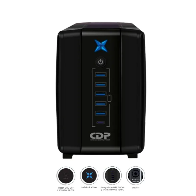 Ups Interactivo R-Upr1008I Con Avr 1000Va 500W 5 Usb 8 Salidas