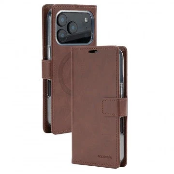 Goospery Bluemoon Diary Wallet Case for iPhone 17 Pro Max - Brown, Magsafe Phonnic