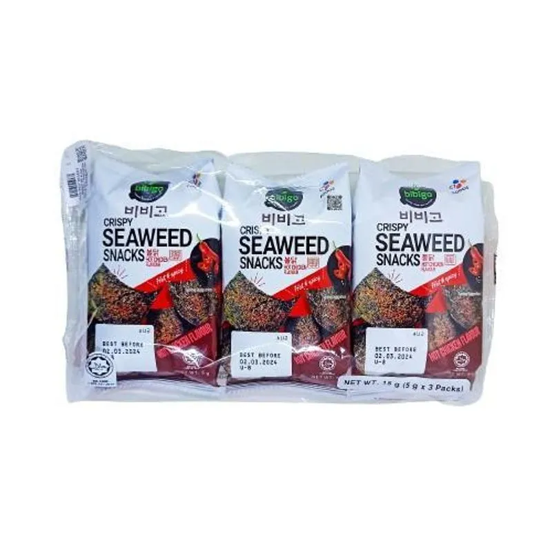Kit 3 Snack Alga Marinha Frango Picante Bibigo Nori 5g