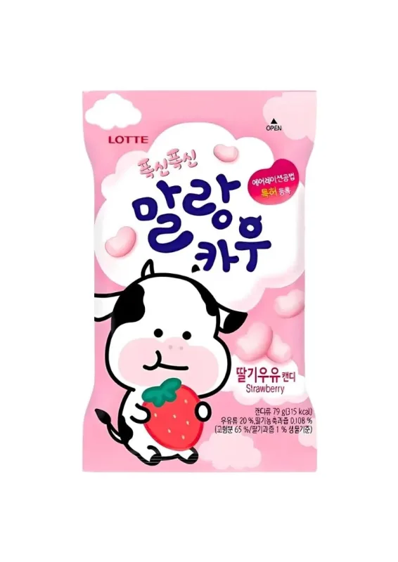 LOTTE BALA DE MORANGO C/LEITE 79g - Bala de morango com leite. Origem: Coreia do Sul