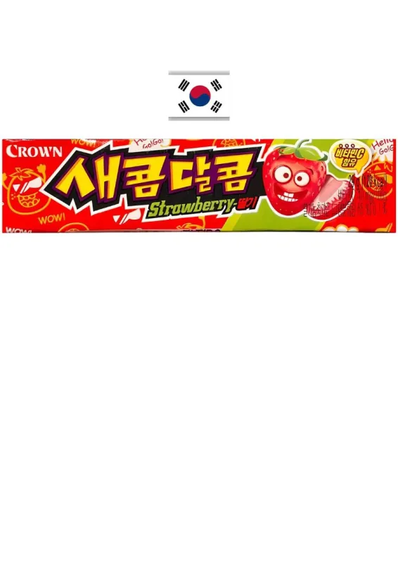 CROWN BALA SECOMDALLCOM MORANGO 29g - Bala sabor morango. Origem: Coréia do Sul