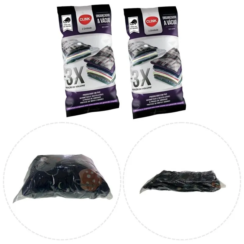 Kit 2 Organizador Saco A Vácuo 70x110cm Protetor Grande Edredom Roupa Cobertas Closet - Loja Universal Vendas