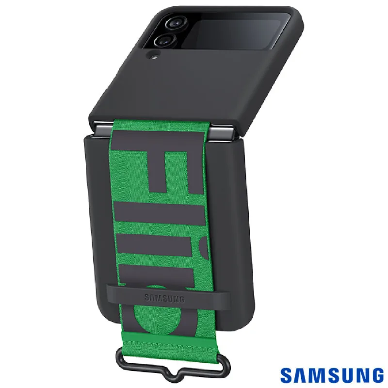 Capa Protetora para Galaxy Z Flip 4 com Cinta em Silicone Preto - Samsung - EF-GF721