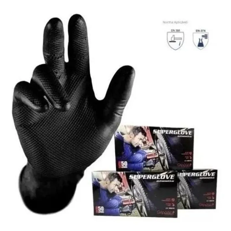 Luva Descartavel Nitrilica Preta Super Glove Caixa C 200 Und