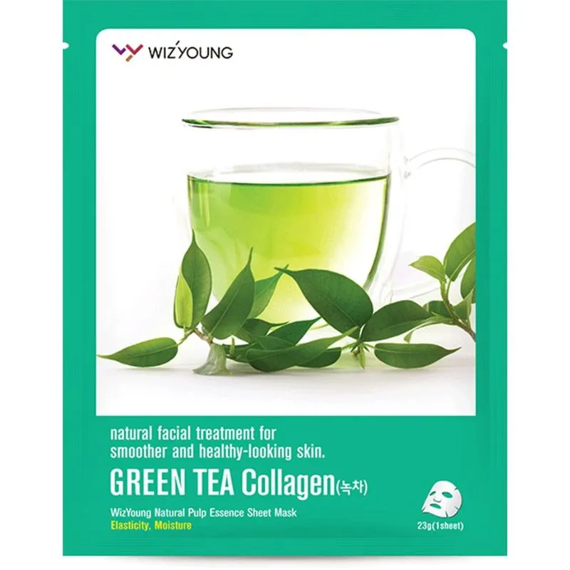 Máscara Facial Hidratante Wizyoung Green Tea Collagen Essence Mask Pack - sisi