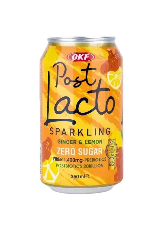 OKF POST LACTO SPARKLING GINGER E LEMON 350ml - Bebida post lacto gaseificada sabor gengibre e limão. Origem: Coreia do Sul