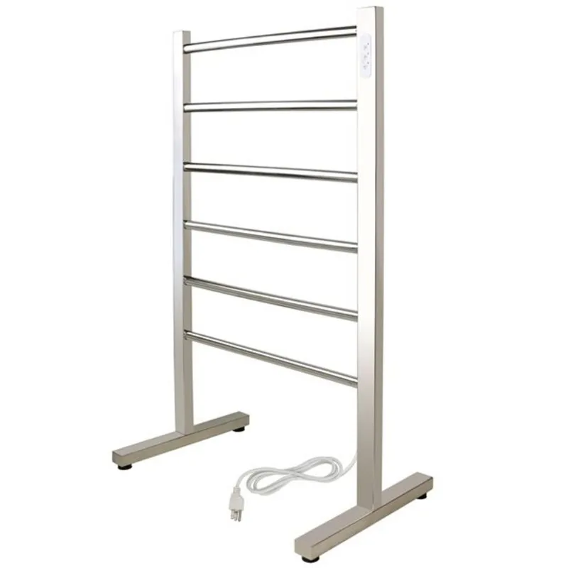 WarmlyYours Ibiza Freestanding Plug-In Towel Warmer with 6 Bars in Polished Stainless Steel - 21.85-in
