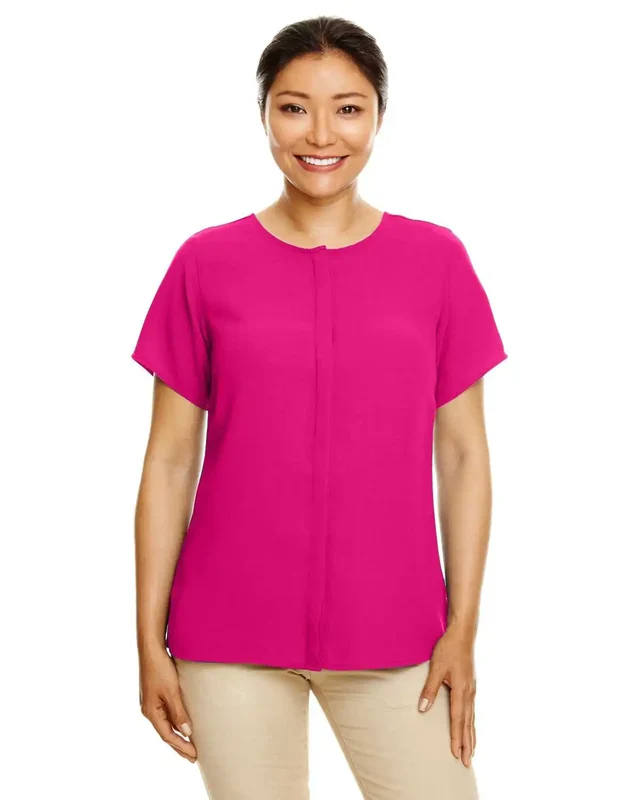 Devon & Jones DP612W Ladies' Perfect Fit Short-Sleeve Crepe Blouse - Crown Raspberry Pink-Hot / Ladies L