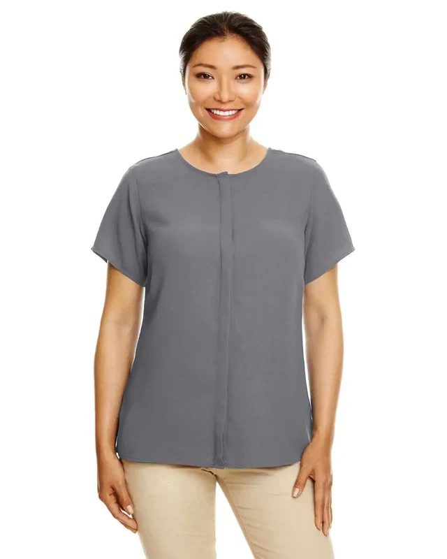 Devon & Jones DP612W Ladies' Perfect Fit Short-Sleeve Crepe Blouse - Graphite Gray-Dark / Ladies M