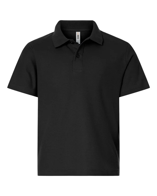 CORE365 CE106Y Youth Resolve CVC Performance Pique Polo - Black Black / Youth XL