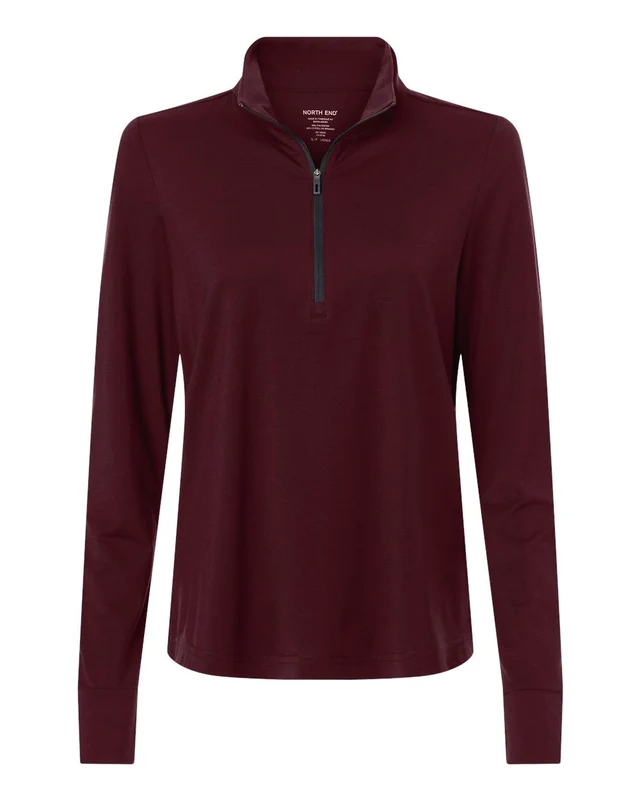North End NE405W Women's Jaq Stretch Performance Quarter-Zip - Burgundy Carbon Red-Maroon Gray-Dark / Ladies L