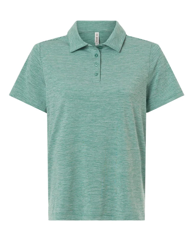 Team 365 TT125W Women's Relay Heathered Stripe Polo - Sport Forest Heather White Green-Dark White / Ladies 3XL