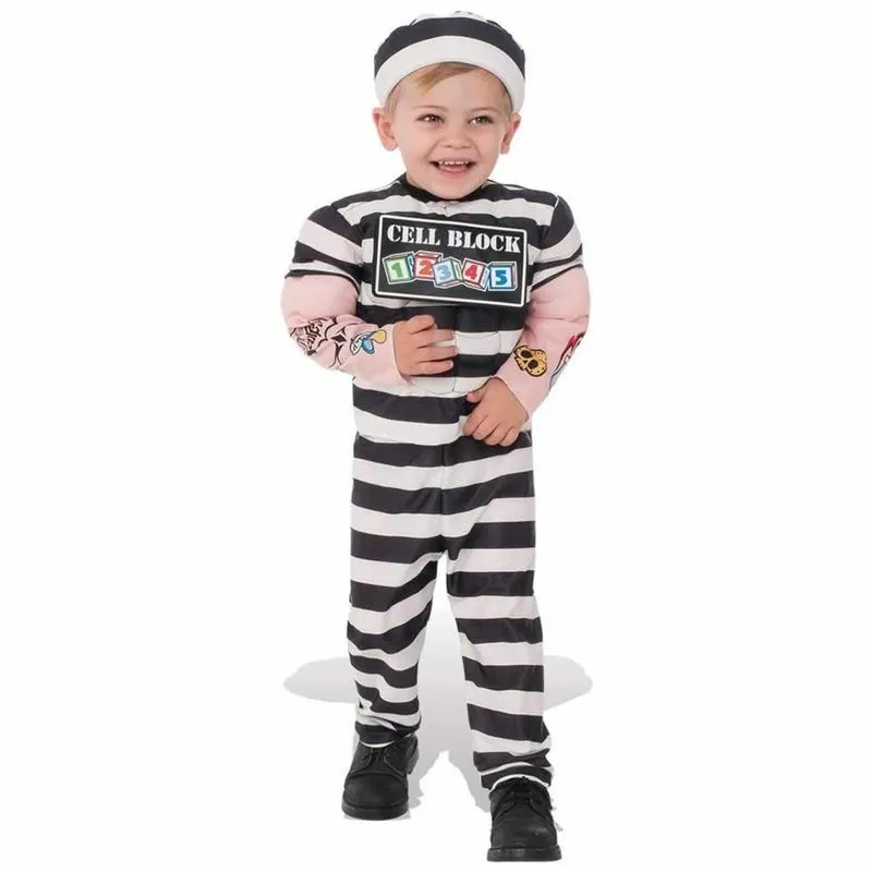 Lil Prisioneiro Cell Block Childs Tamanho M 8/10 Jailbird Listrado