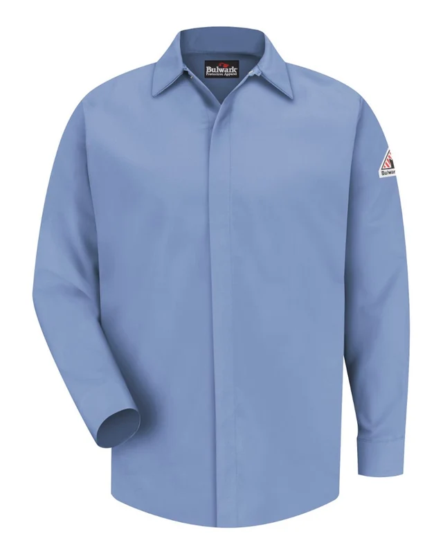 Bulwark SLS2T Concealed-Gripper Pocketless Work Shirt - Tall Sizes - Light Blue Blue-Light / Adult L Tall