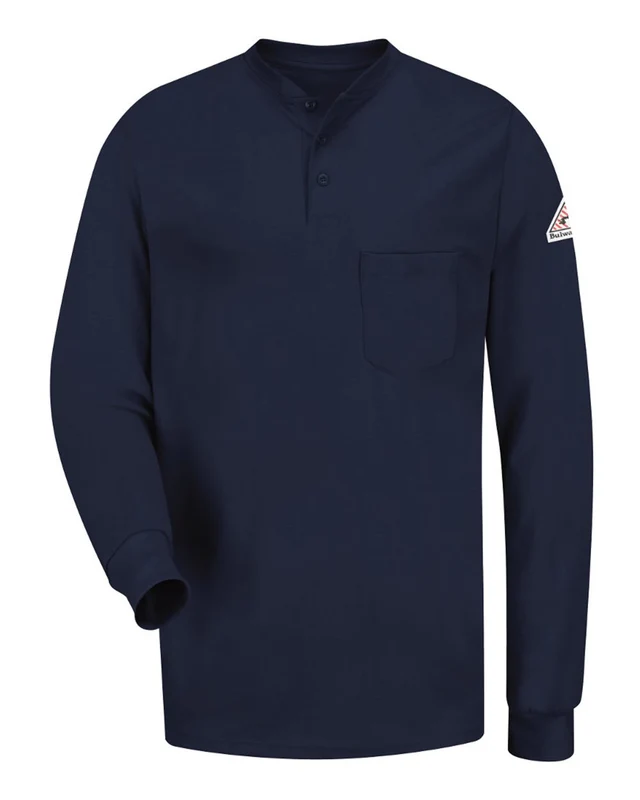 Bulwark SEL2 Long Sleeve Tagless Henley Shirt - Navy Blue-Navy / Adult 3XL