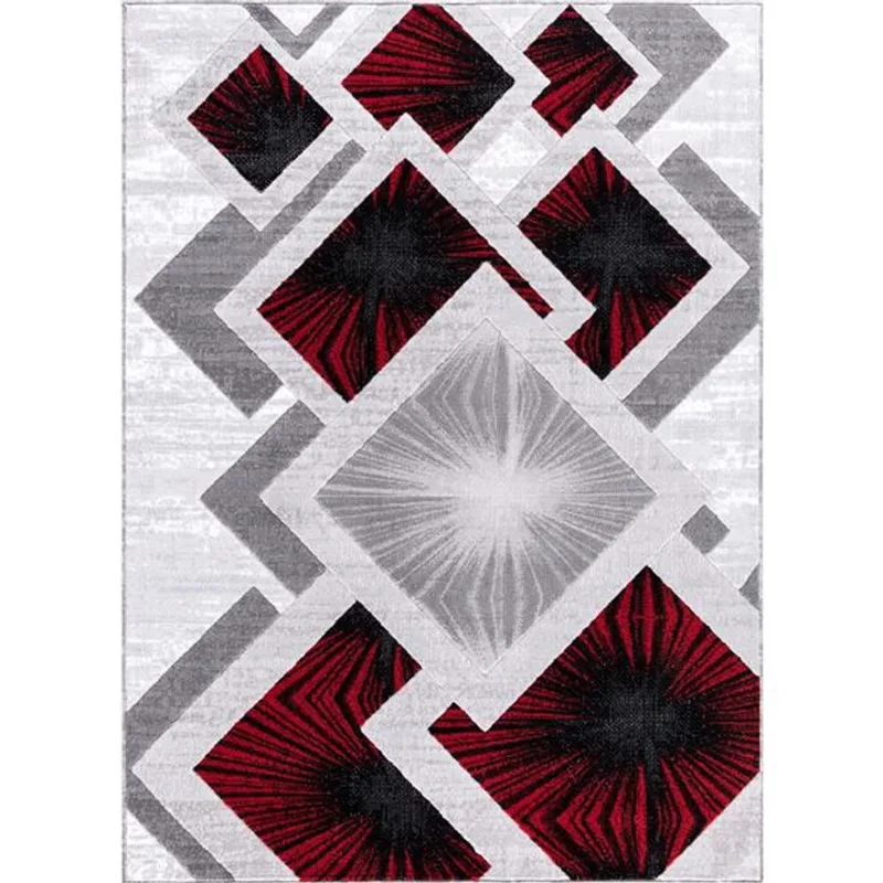 Segma Diared Area Rug - 2-ft x 8-ft - Polypropylene - Gray/Red