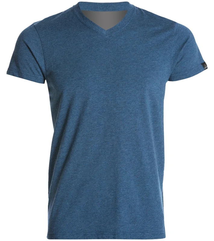prAna Men's V Neck Short Sleeve Workout Tee Denim Heather / L