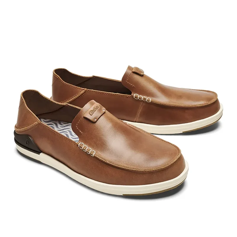 Olukai Men's Kakaha Leather Slip-On Shoes FOX/FOX / 13