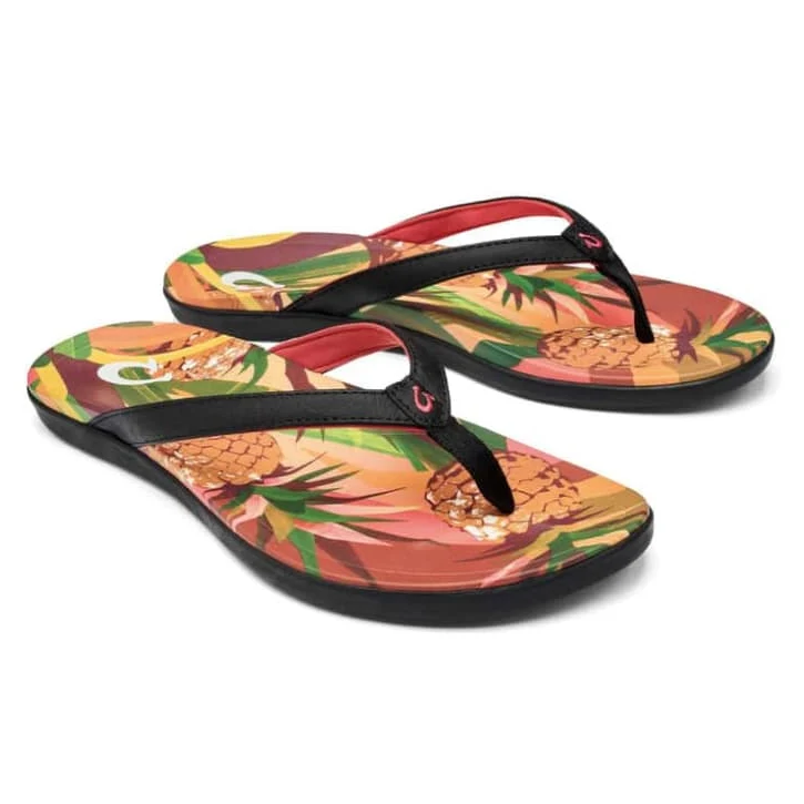 Olukai Women's Ho'Opio Hau Sandal BLACK/PINEAPPLE / 8