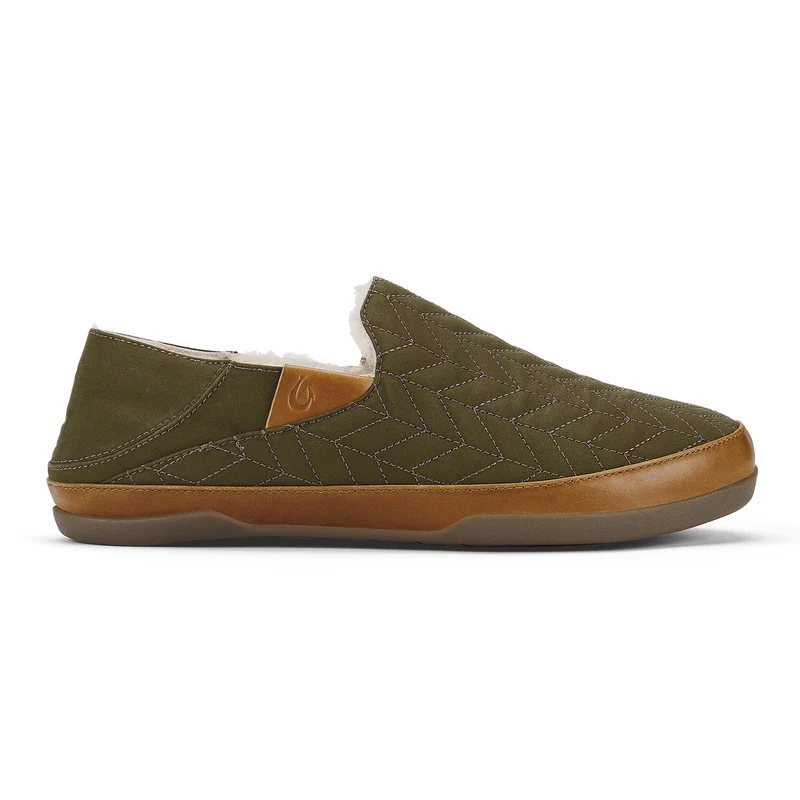 Olukai Husk Hanohano Men's Waxed Canvas Slippers 10585-6Z6Z OLIVE / 15 / M