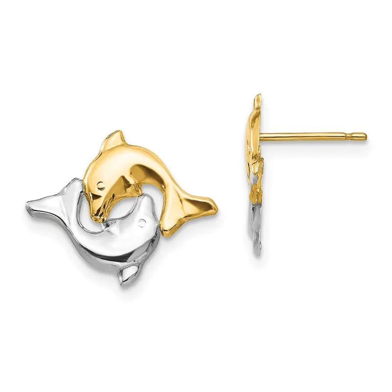 14k Madi K W / Rhodium Dolphin Post Brincos