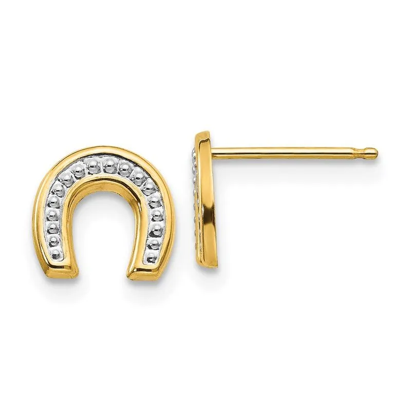 14k Madi K Polido &amp; Rhodium Ferradura Post Brincos