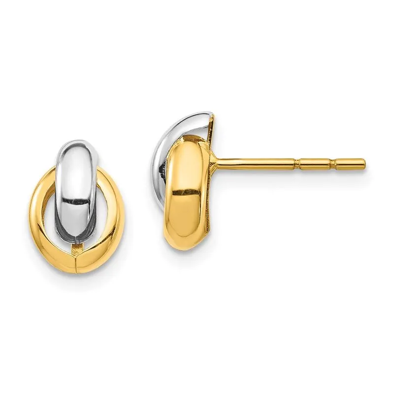 14k &amp; Brincos De Correio Oval De Ródio Branco