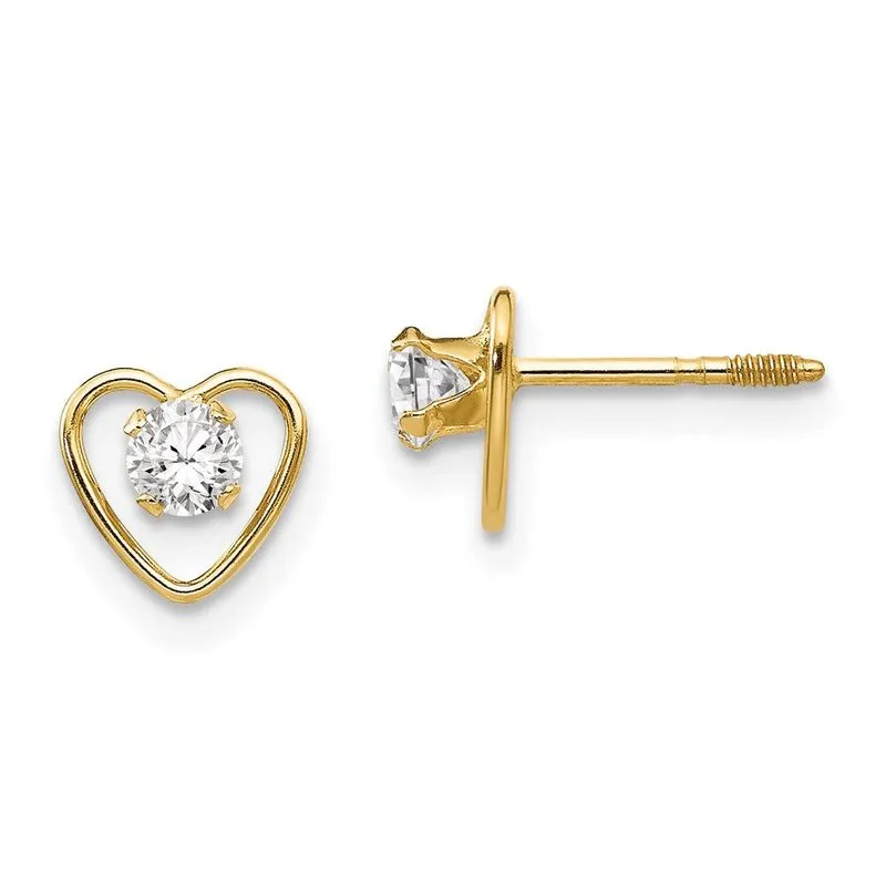 14k Madi K 3mm Zircão Branco Pedra De Nascimento Brincos De Coração