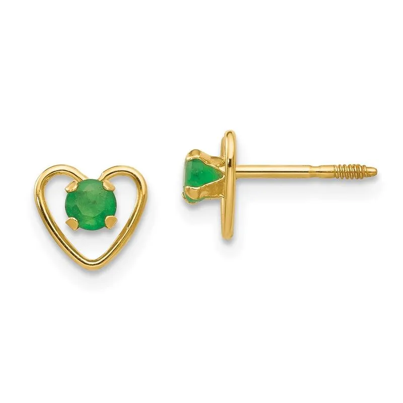 14k Madi K 3mm Esmeralda Birthstone Brincos De Coração