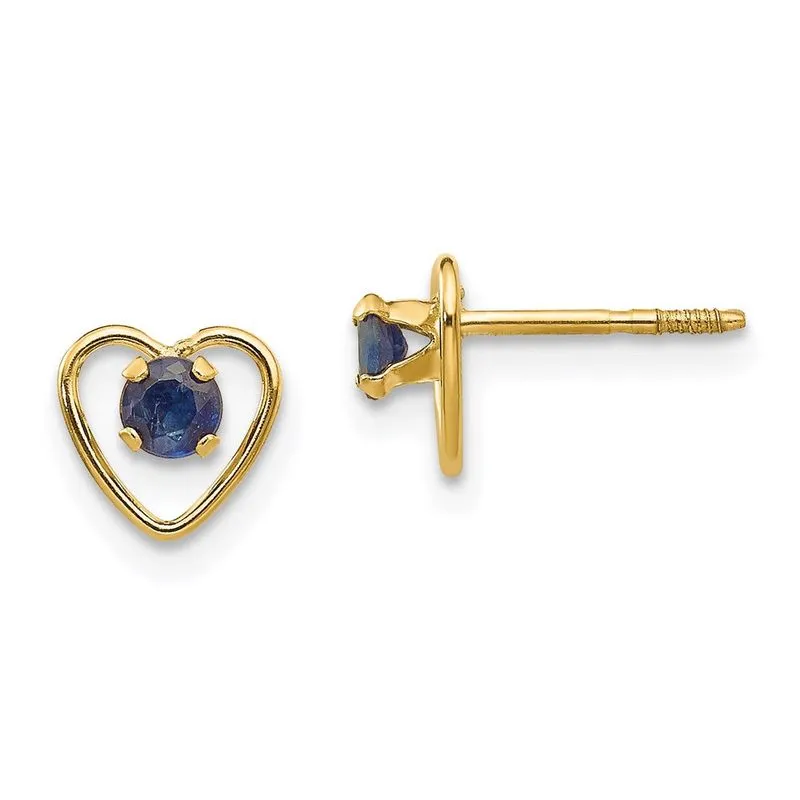 14k Madi K 3mm Safira Birthstone Brincos De Coração