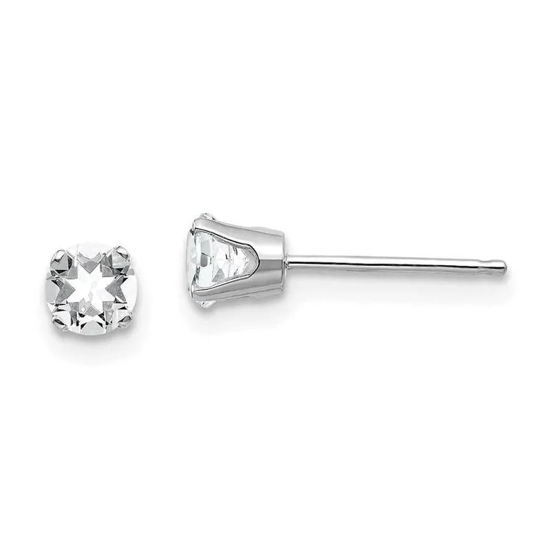 14k Ouro Branco 4mm Topázio Branco Stud Brincos