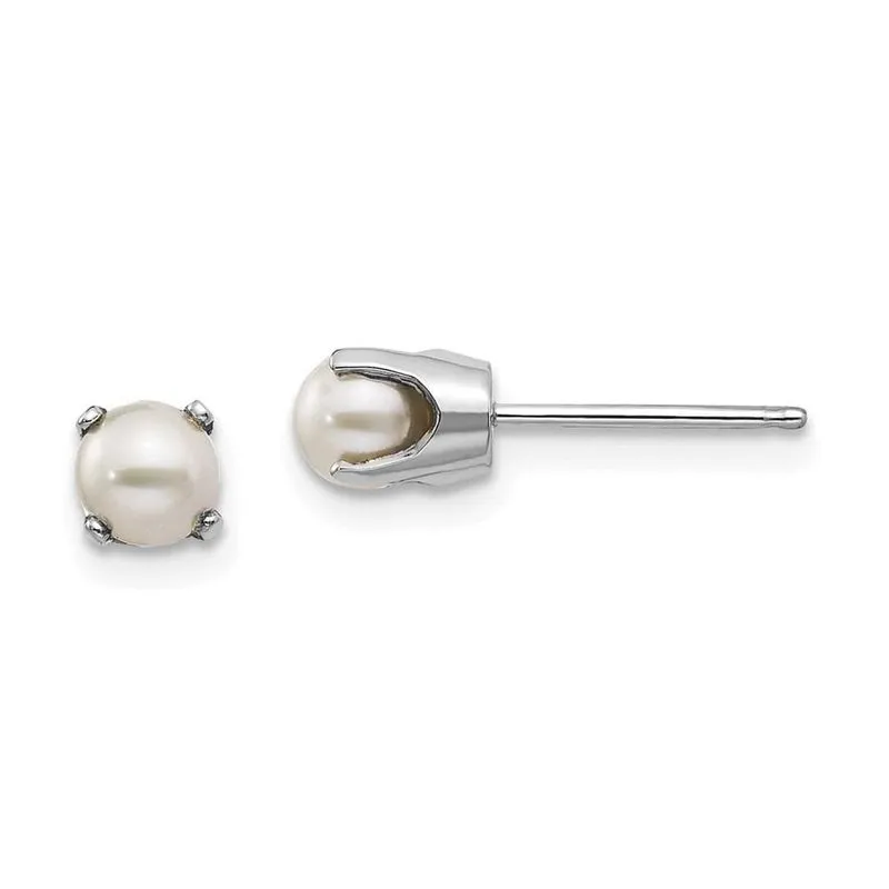 14k Ouro Branco 4mm Fw Cultivado Pérola Stud Brincos