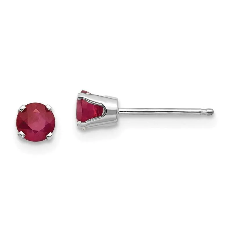 14k Ouro Branco 4mm Rubi Stud Brincos