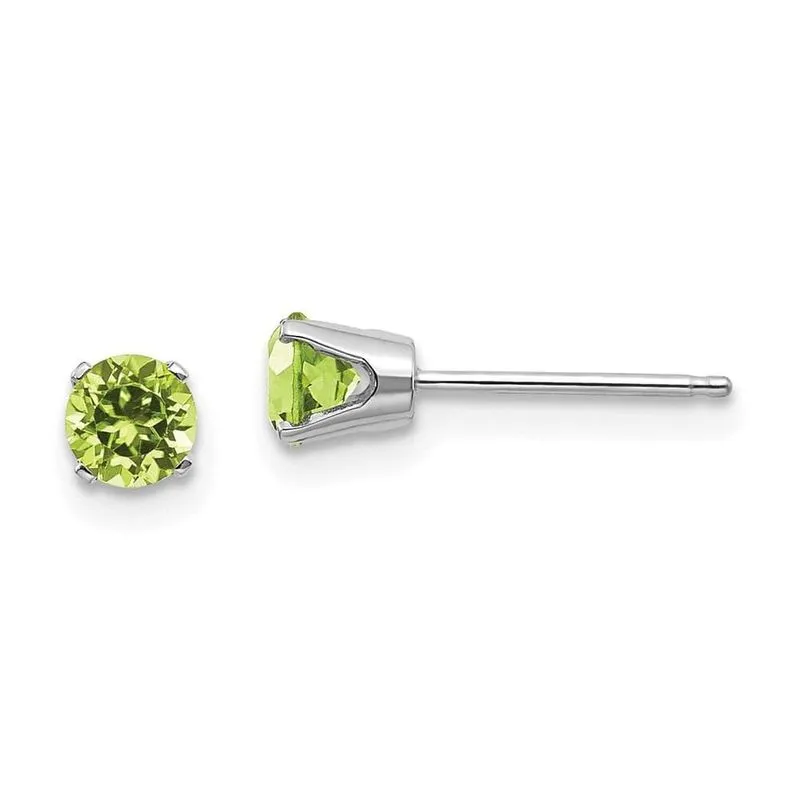 14k Ouro Branco 4mm Peridot Stud Brincos