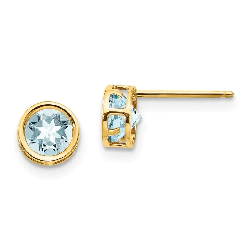 14k 5mm Luneta Aquamarina Brincos Stud