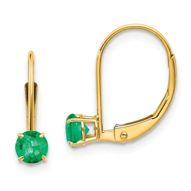 14k 4mm Round May/emerald Leverback Brincos