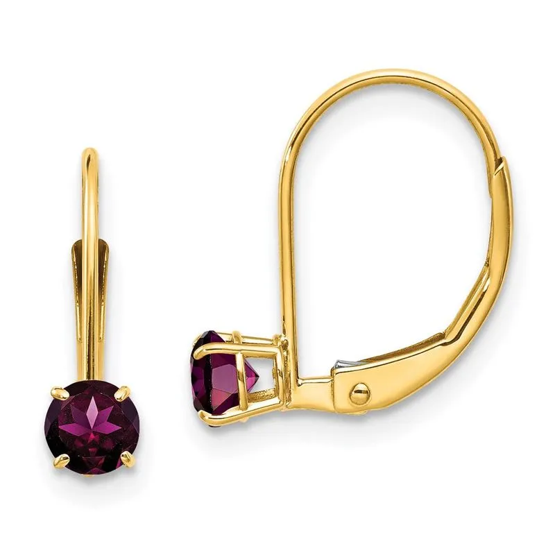 14k 4mm Redondo Junho/rodolita Leverback Brincos