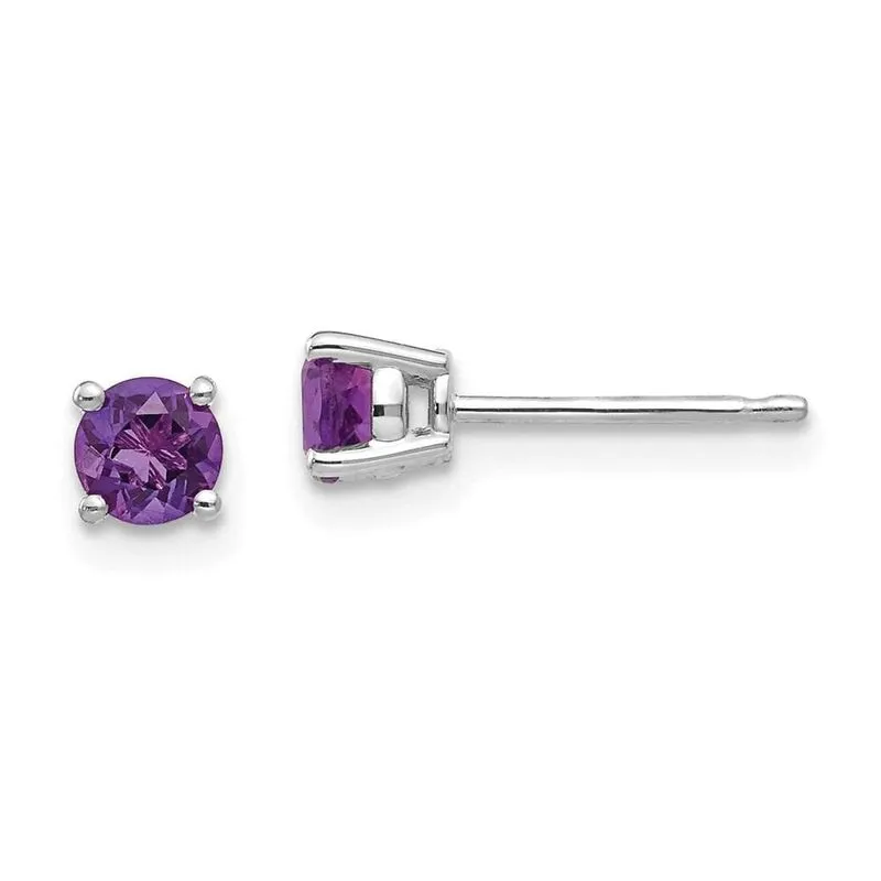 14k Ouro Branco 4mm Brincos De Ametista