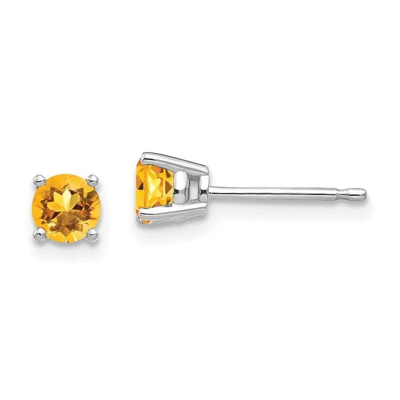 14k Ouro Branco 4mm Citrino Brincos