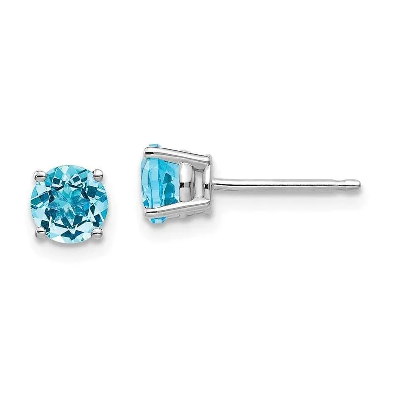 14k Ouro Branco 5mm Azul Topázio Brincos