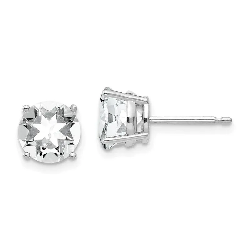 14k Ouro Branco 7mm Brincos Cúbicos De Zircônia